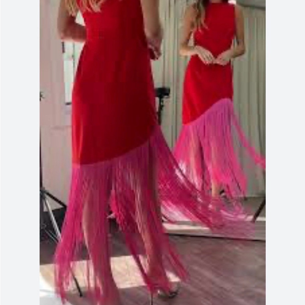 Red and Pink Fringe Sleeveless Maxi Dress - Picture 2 of 5
